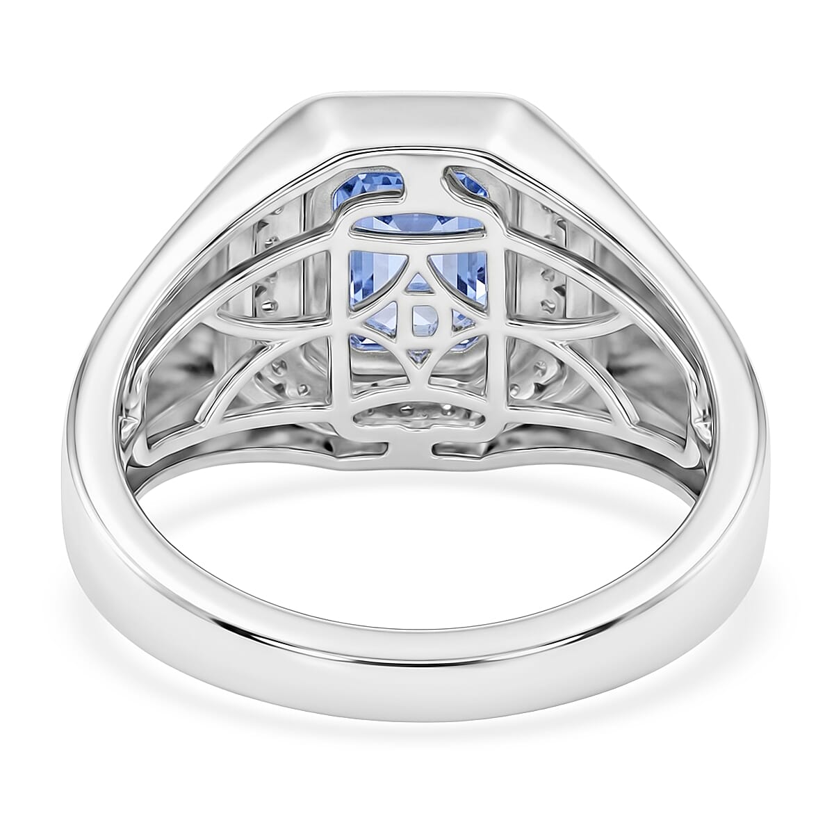 D'Joy Tanzanite and Moissanite 1.90 ctw Men's Ring in Rhodium Over Sterling Silver (Size 14.0) image number 4