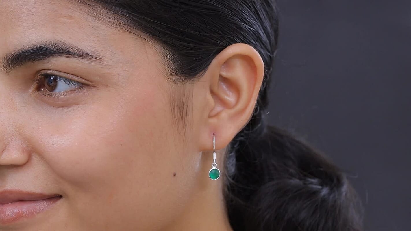 Briolitte Cut Green Onyx Earrings in Sterling Silver 1.60 ctw