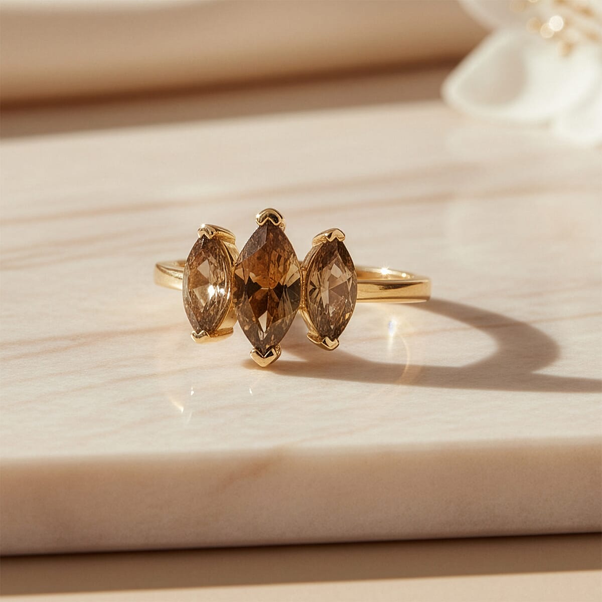 EverTrue Autumn Alexite 2.00 ctw Royale Trio Ring in 18K YG Plated (Size 10.0) image number 1