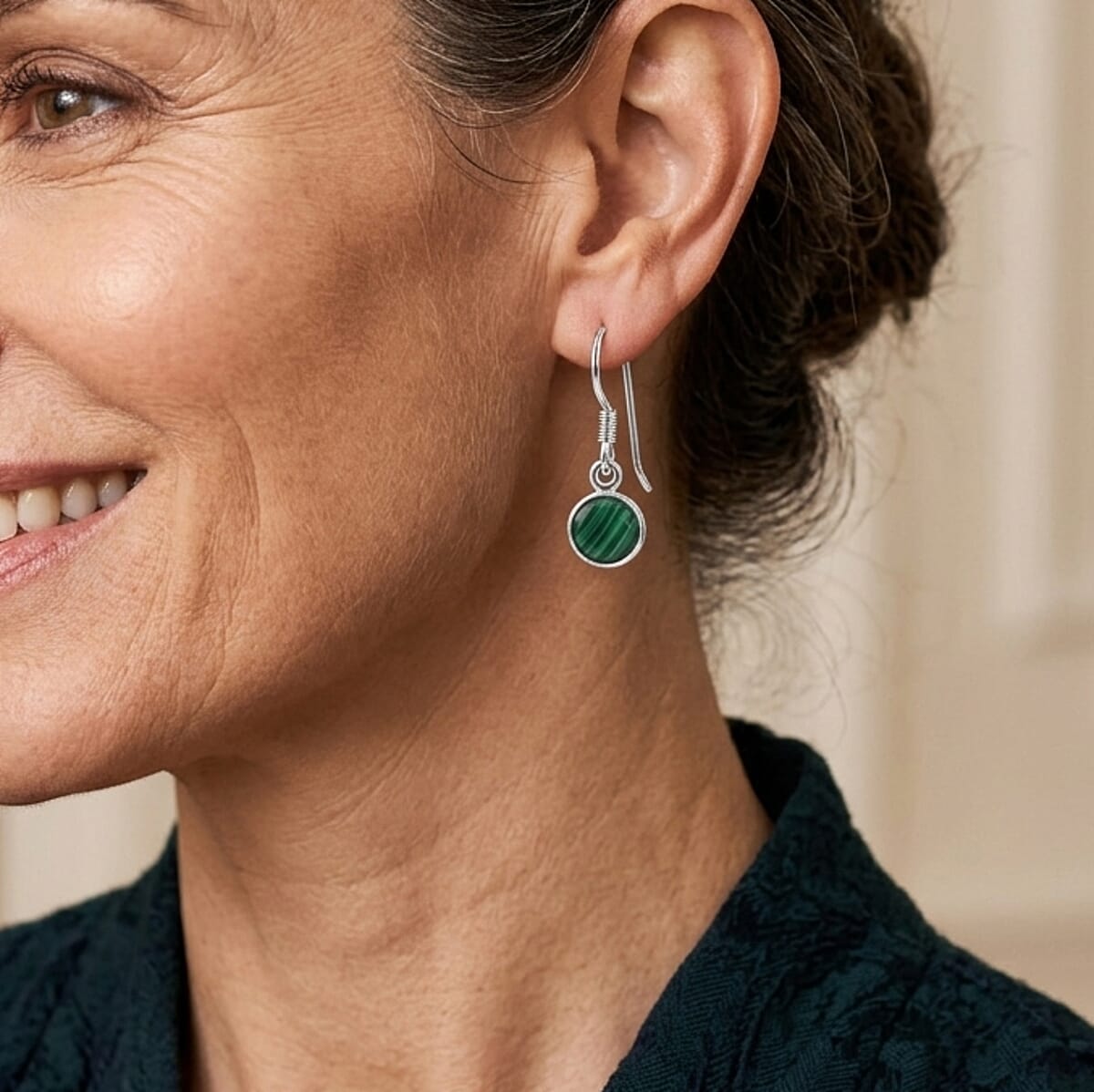 Briolitte Cut African Malachite 2.85 ctw Earrings in Sterling Silver image number 1
