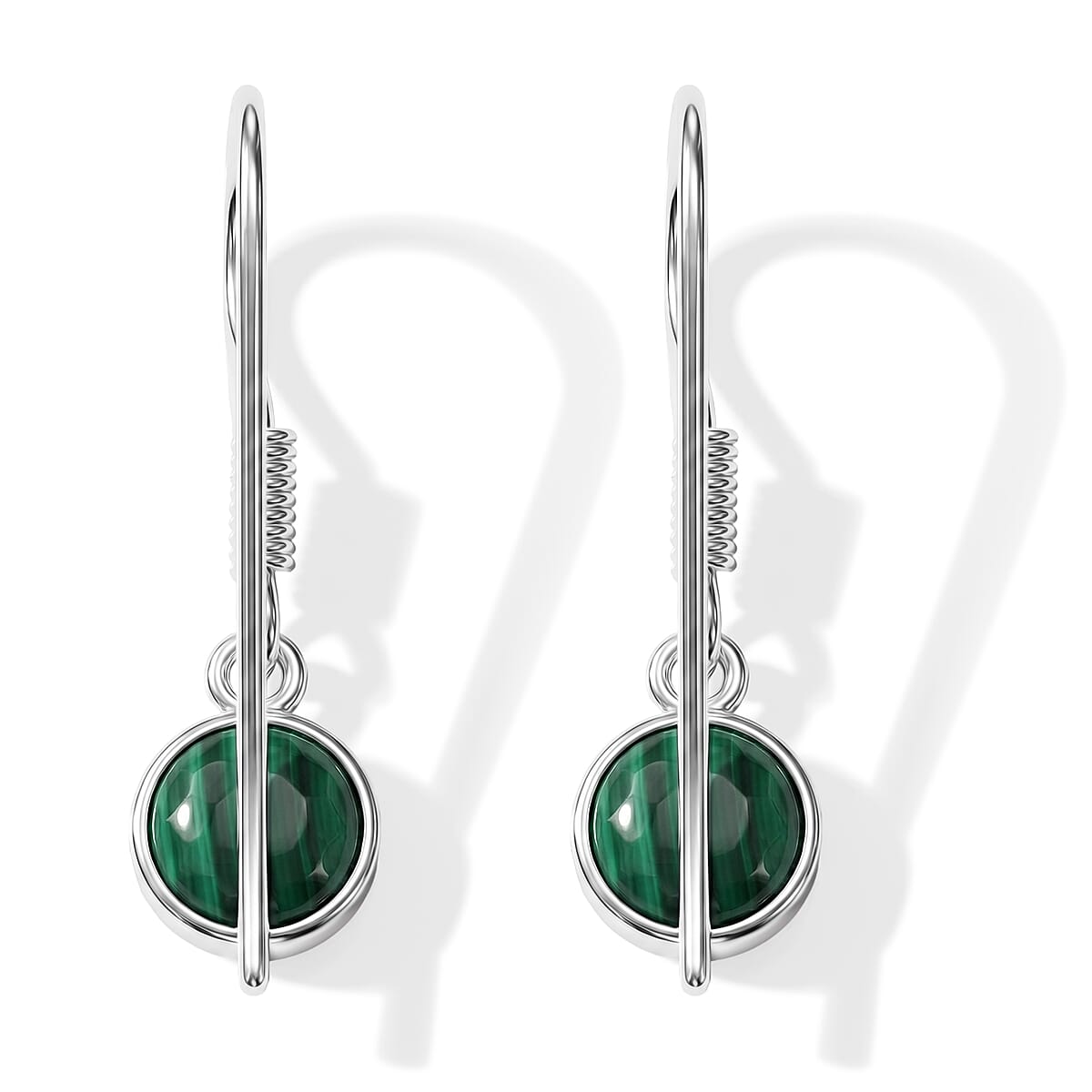 Briolitte Cut African Malachite 2.85 ctw Earrings in Sterling Silver image number 4