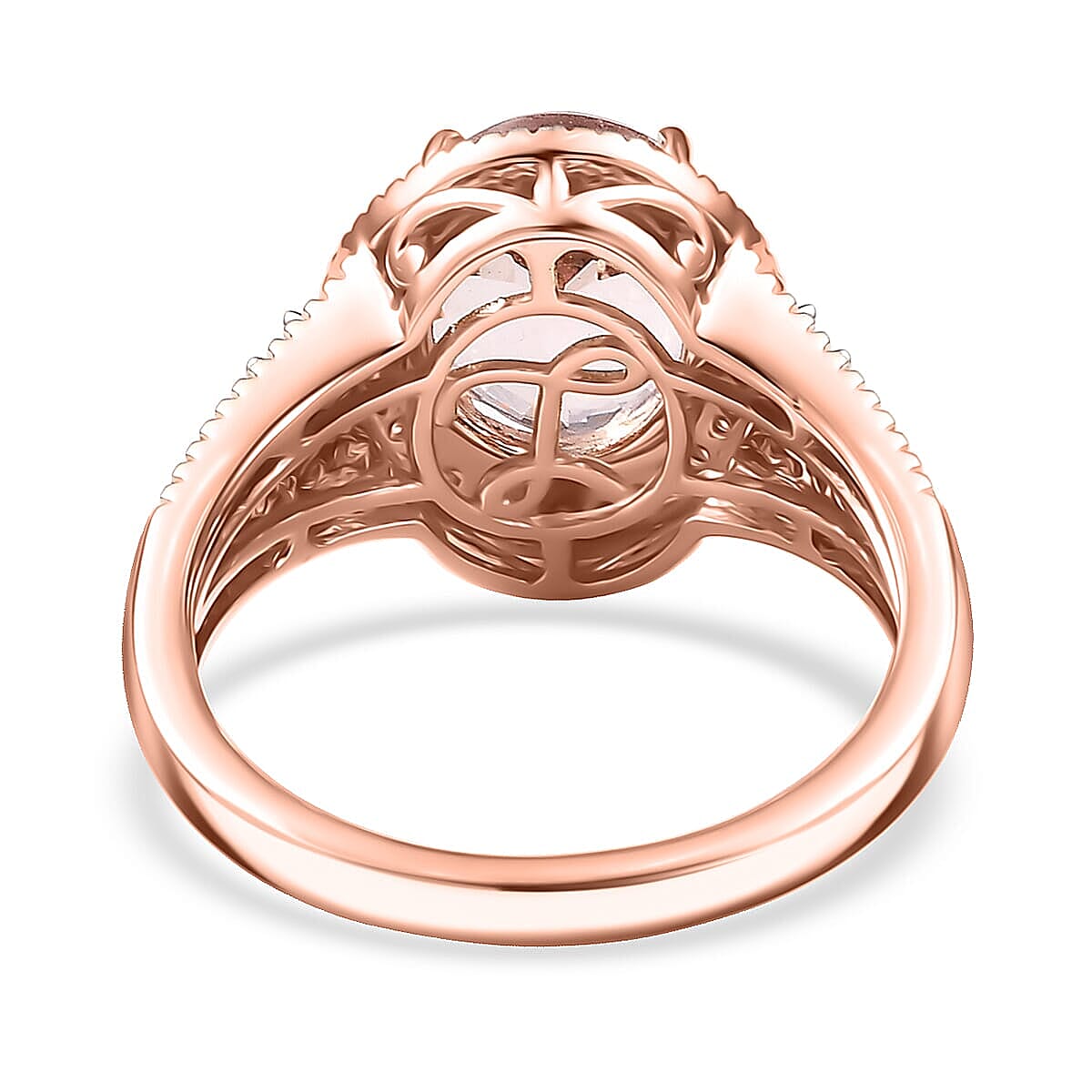 Luxoro Premium Pink Morganite and Diamond I2 2.90 ctw Rose Temptation Ring in 10K Rose Gold (Size 10.0) image number 4