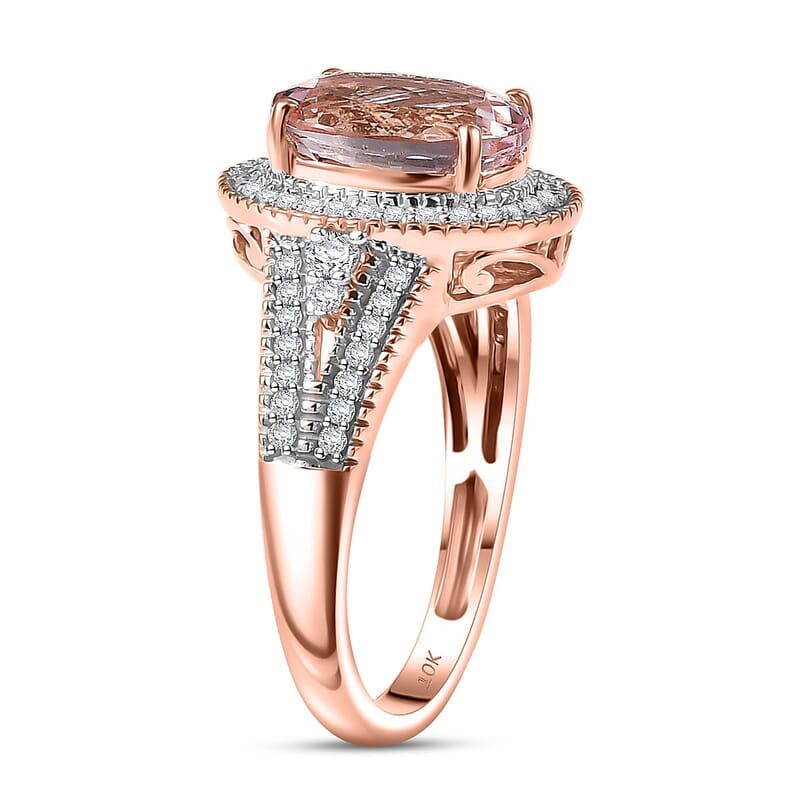 Luxoro Premium Pink Morganite and Diamond I2 2.90 ctw Rose Temptation Ring in 10K Rose Gold (Size 12.0)