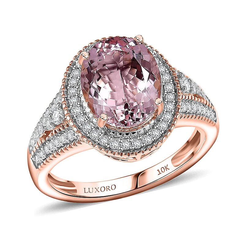 Luxoro Premium Pink Morganite and Diamond I2 2.90 ctw Rose Temptation Ring in 10K Rose Gold (Size 5.0)