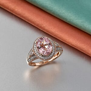 Luxoro Premium Pink Morganite and Diamond I2 2.90 ctw Rose Temptation Ring in 10K Rose Gold (Size 6.0)