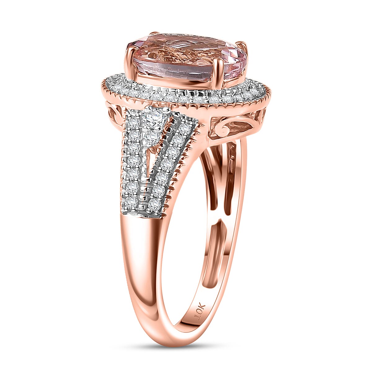 Luxoro Premium Pink Morganite and Diamond I2 2.90 ctw Rose Temptation Ring in 10K Rose Gold (Size 6.0) image number 3