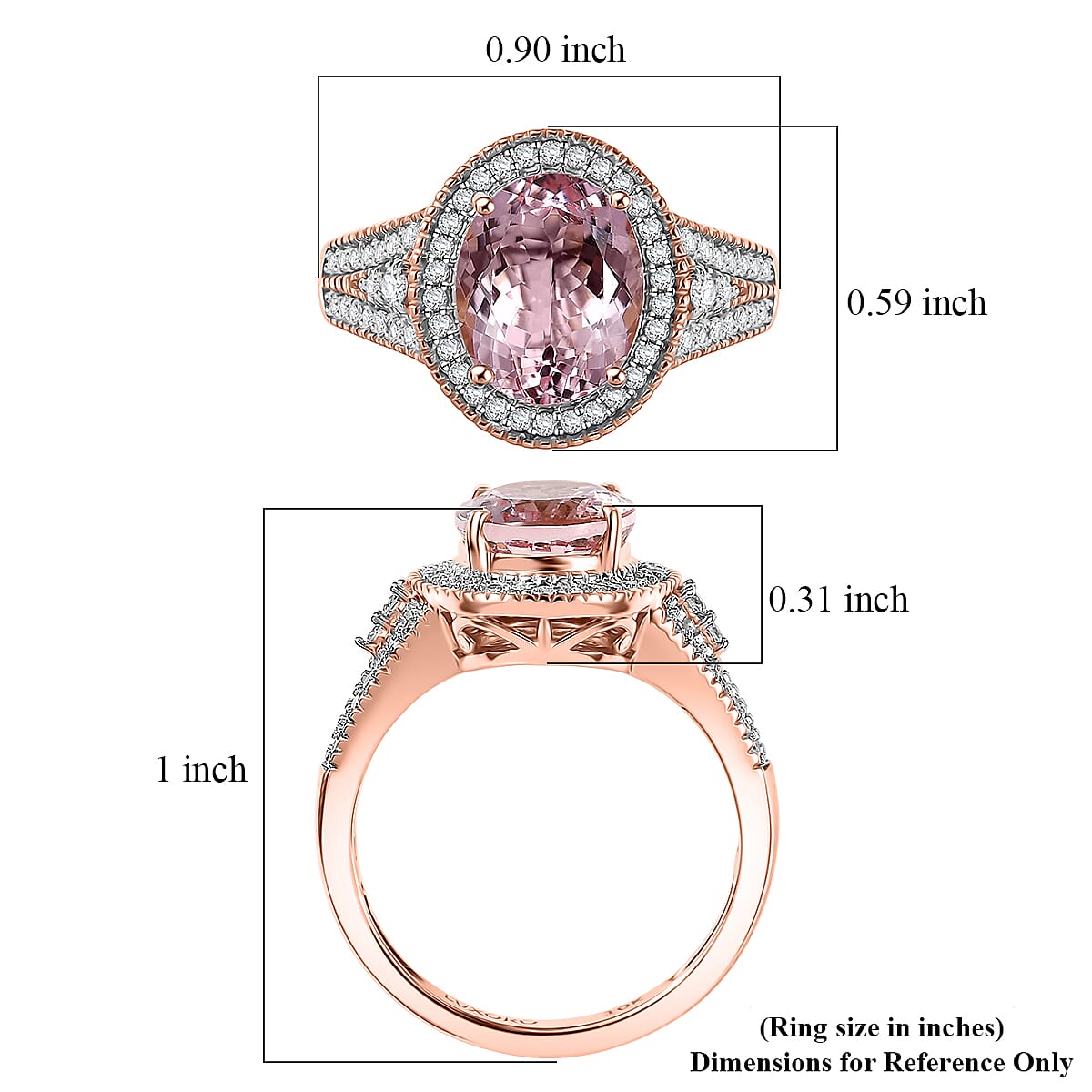 Luxoro Premium Pink Morganite and Diamond I2 2.90 ctw Rose Temptation Ring in 10K Rose Gold (Size 6.0) image number 5