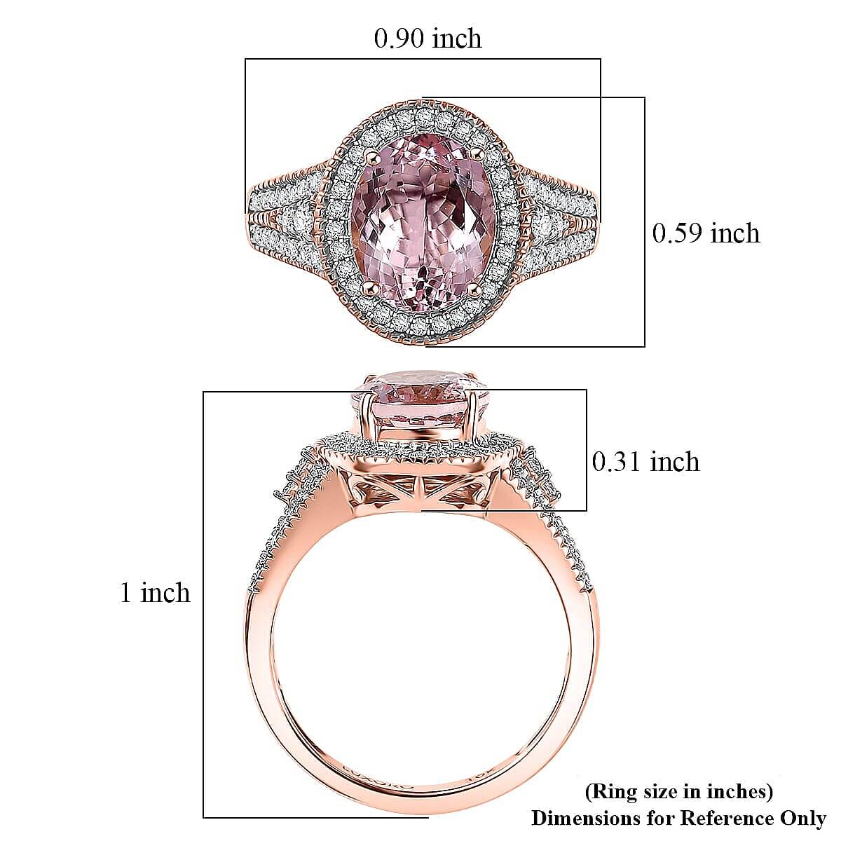 Luxoro Premium Pink Morganite and Diamond I2 2.90 ctw Rose Temptation Ring in 10K Rose Gold (Size 6.5) image number 5