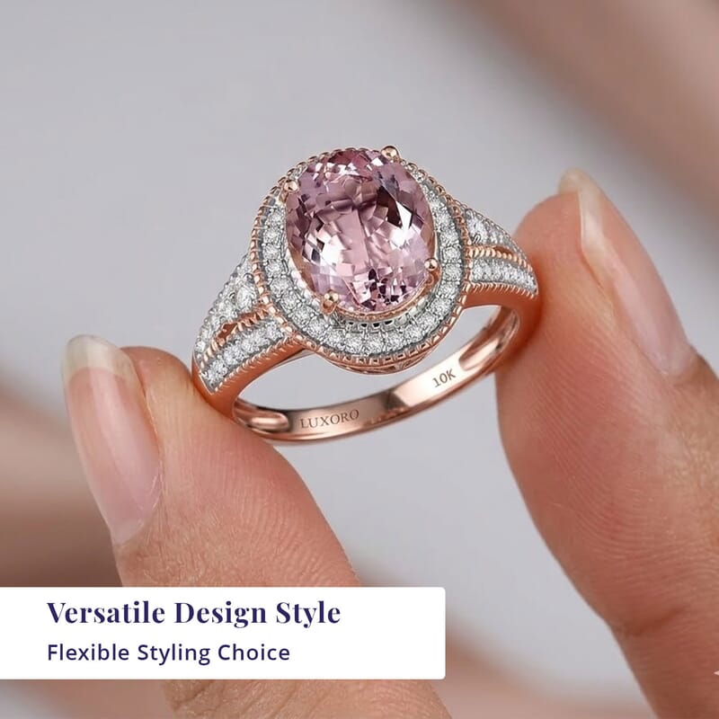 Luxoro Premium Pink Morganite and Diamond I2 2.90 ctw Rose Temptation Ring in 10K Rose Gold (Size 7.0)