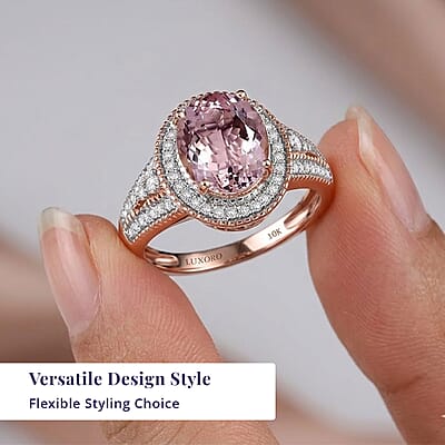Luxoro Premium Pink Morganite and Diamond I2 2.90 ctw Rose Temptation Ring in 10K Rose Gold (Size 9.0)