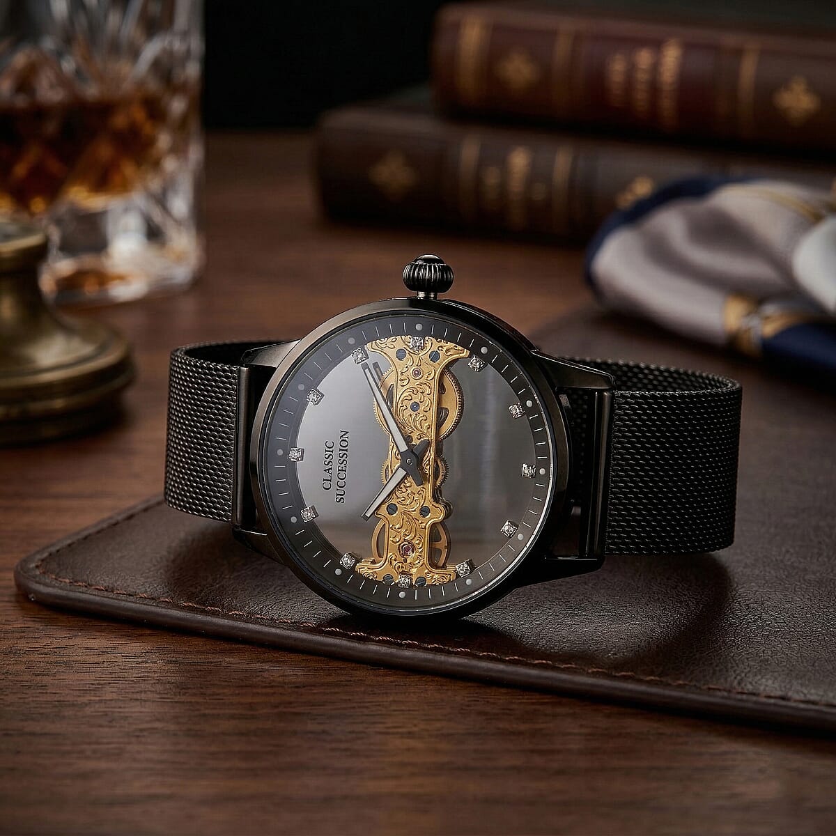 Classic Succession Automatic Mechanical Movement Watch in ION Plated Black Stainless Steel image number 1