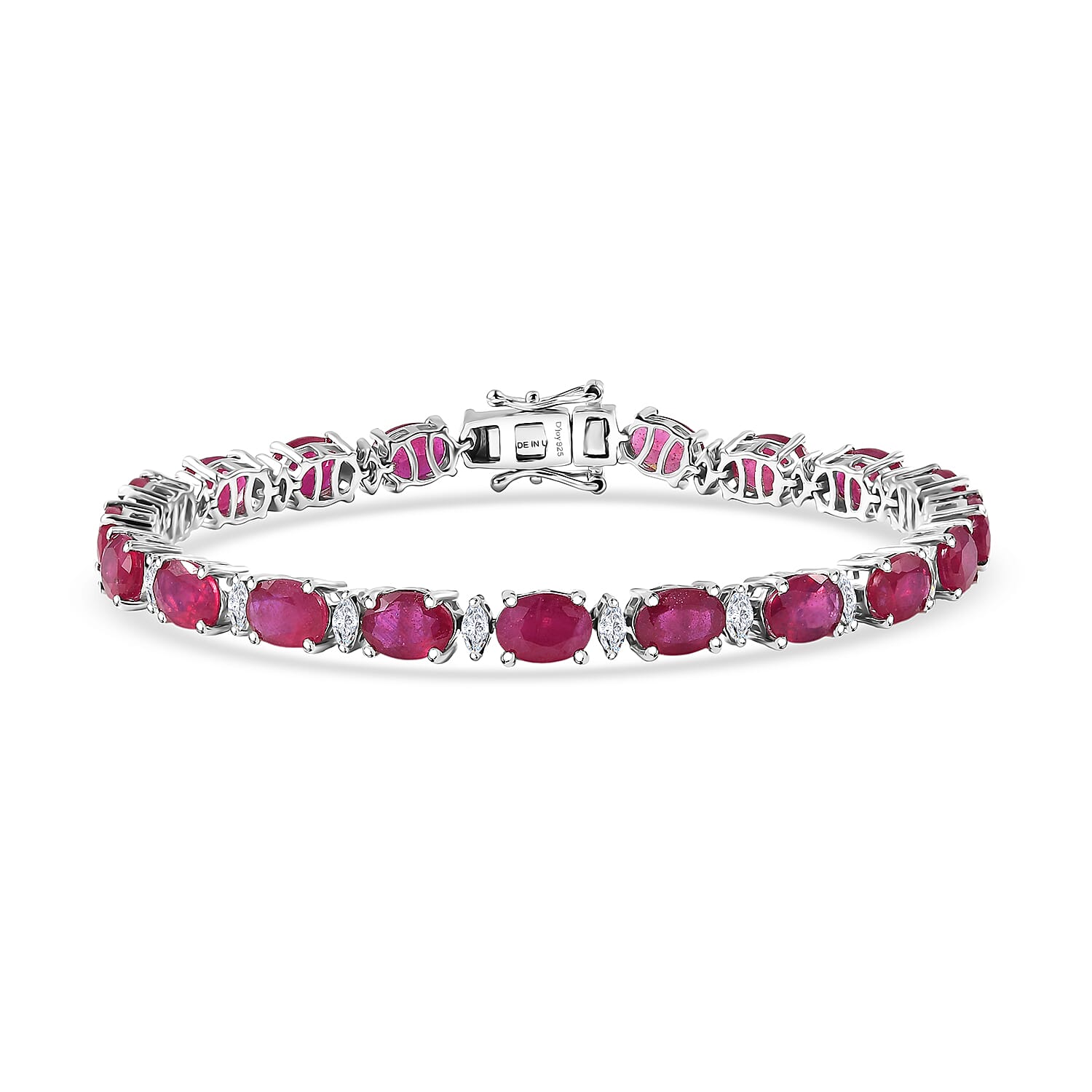D'Joy Premium Niassa Ruby (FF) and Moissanite 23.15 ctw Red Reign Line Bracelet in Rhodium Over Sterling Silver (7.25 In)
