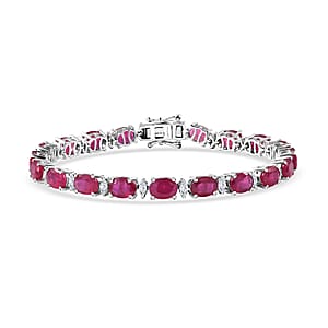 D'Joy Premium Niassa Ruby (FF) and Moissanite 23.15 ctw Red Reign Line Bracelet in Rhodium Over Sterling Silver (7.25 In)