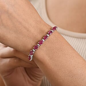 D'Joy Premium Niassa Ruby (FF) and Moissanite 23.15 ctw Red Reign Line Bracelet in Rhodium Over Sterling Silver (7.25 In)