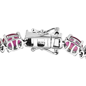 D'Joy Premium Niassa Ruby (FF) and Moissanite 23.15 ctw Red Reign Line Bracelet in Rhodium Over Sterling Silver (7.25 In)