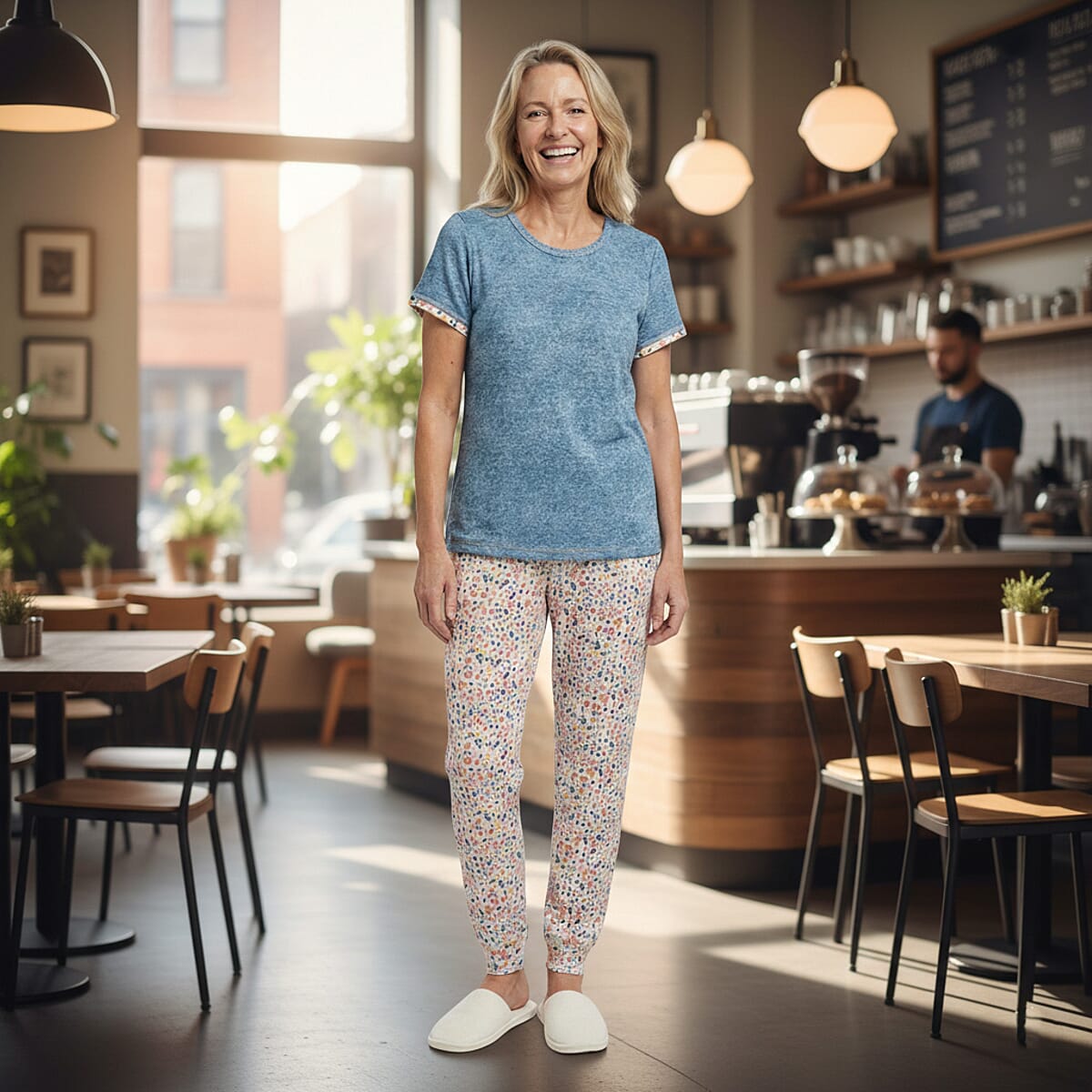 Blue Floral Pajama Set -L image number 1