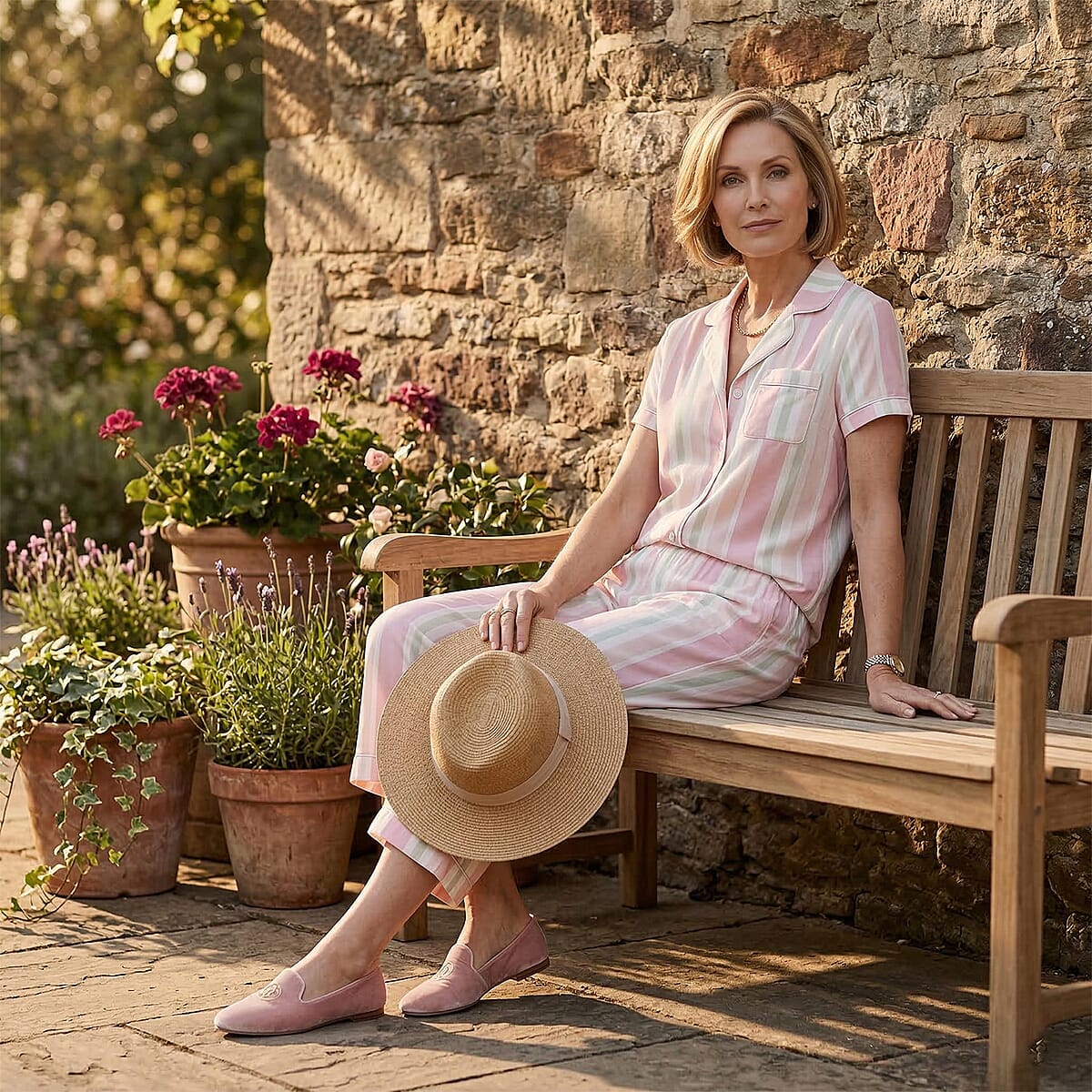 Lati Fashions Peach Striped Pajama Set -M image number 1