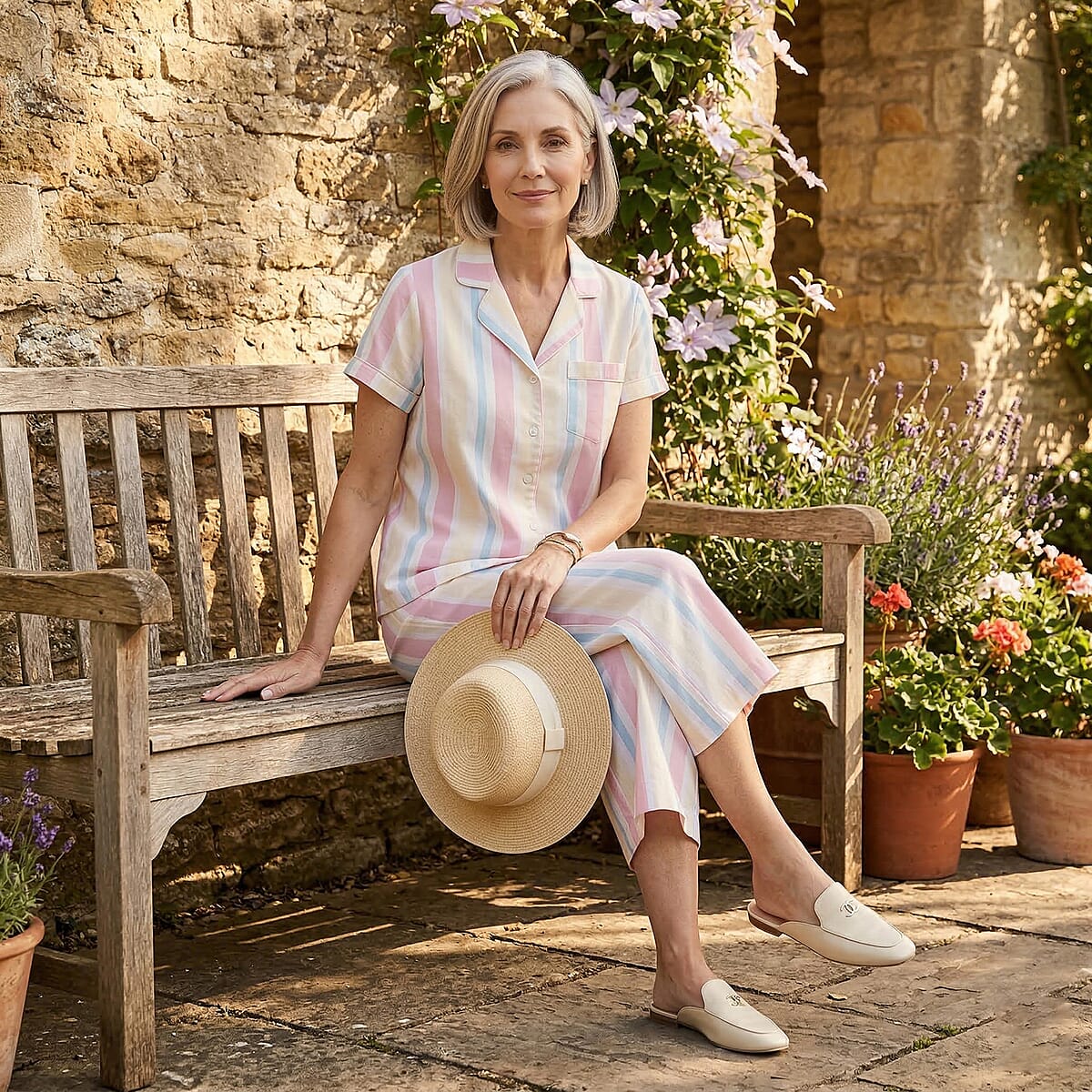 Lati Fashions Pink Striped Pajama Set -M image number 1