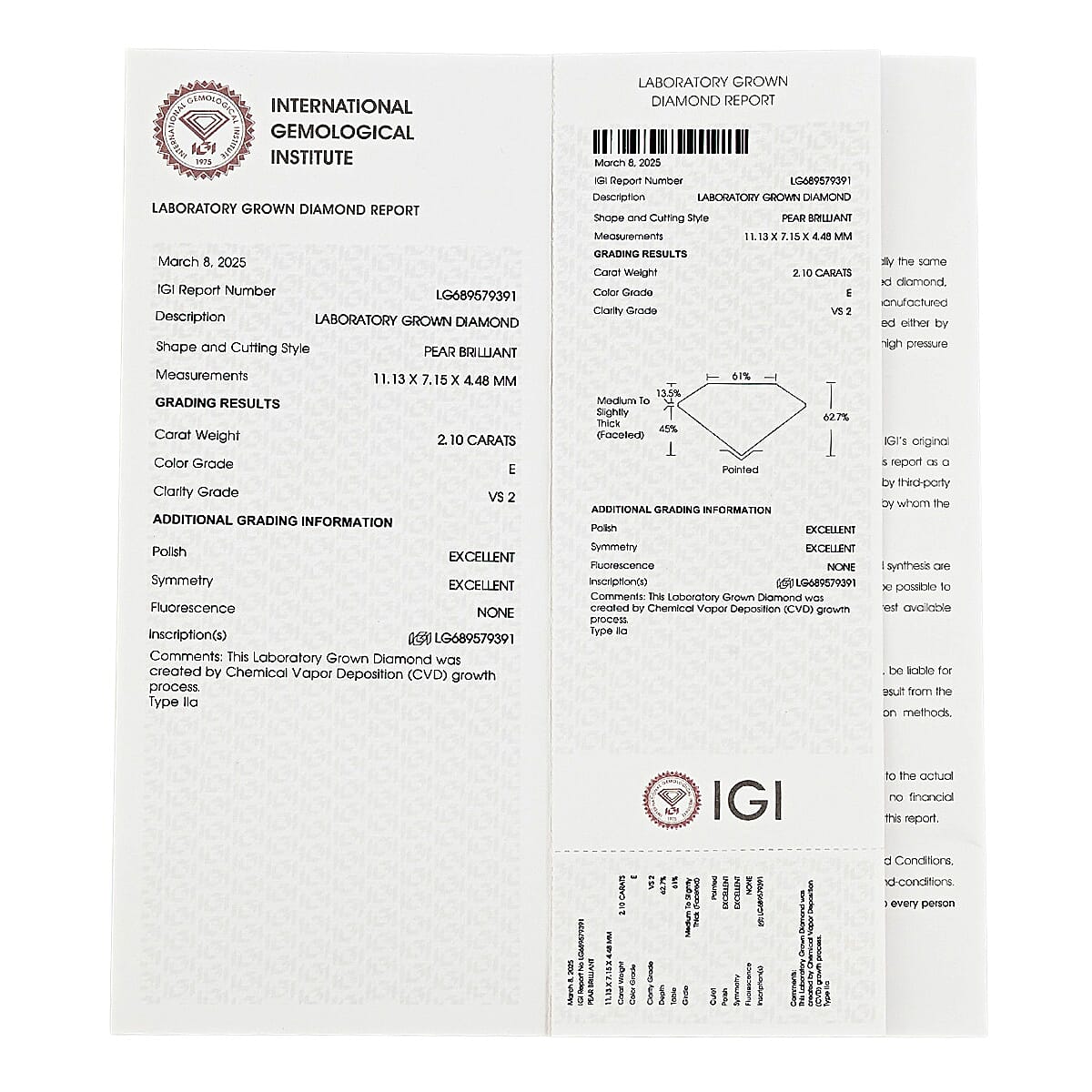 IGI Certified Luxuriant Lab Grown Diamond (Pear) (F, VS2) 1.00 ctw image number 6