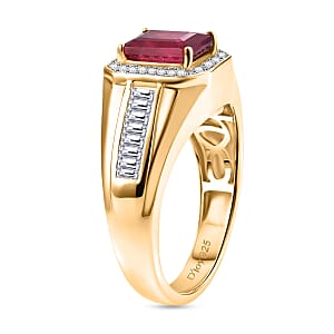 D'Joy Premium Niassa Ruby (FF) and Moissanite 4.40 ctw Men's Ring in 18K Vermeil Yellow Gold Over Sterling Silver (Size 10.0)