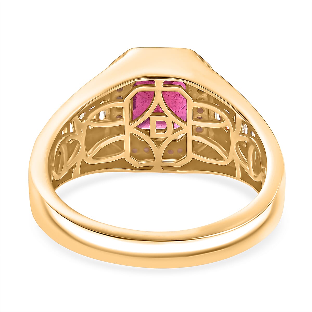 D'Joy Premium Niassa Ruby (FF) and Moissanite 4.40 ctw Men's Ring in 18K Vermeil Yellow Gold Over Sterling Silver (Size 10.0) image number 3