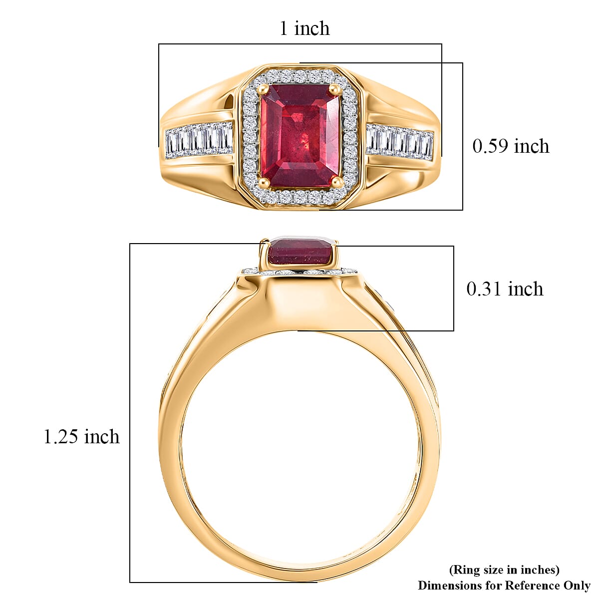 D'Joy Premium Niassa Ruby (FF) and Moissanite 4.40 ctw Men's Ring in 18K Vermeil Yellow Gold Over Sterling Silver (Size 10.0)