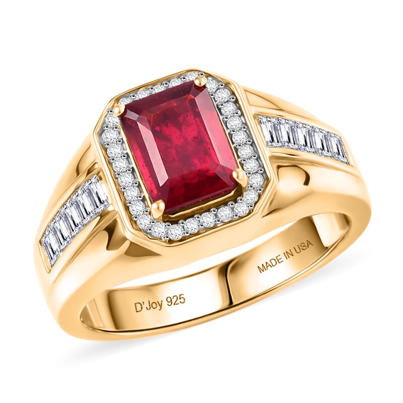 D'Joy Premium Niassa Ruby (FF) and Moissanite 4.40 ctw Men's Ring in 18K Vermeil Yellow Gold Over Sterling Silver (Size 12.0)