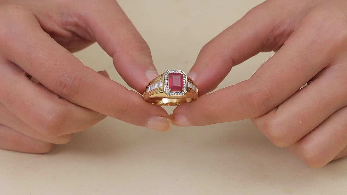 D'Joy Premium Niassa Ruby (FF), Moissanite Men's Ring in 18K Vermeil YG Over Sterling Silver (Size 10.0) 4.40 ctw