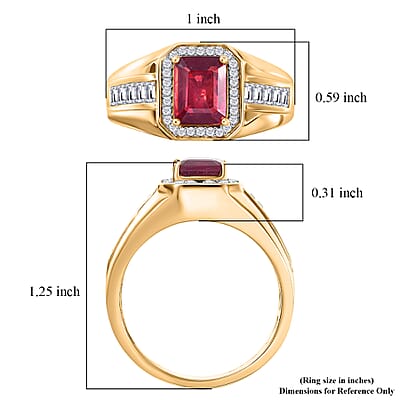 D'Joy Premium Niassa Ruby (FF) and Moissanite 4.40 ctw Men's Ring in 18K Vermeil Yellow Gold Over Sterling Silver (Size 12.0)
