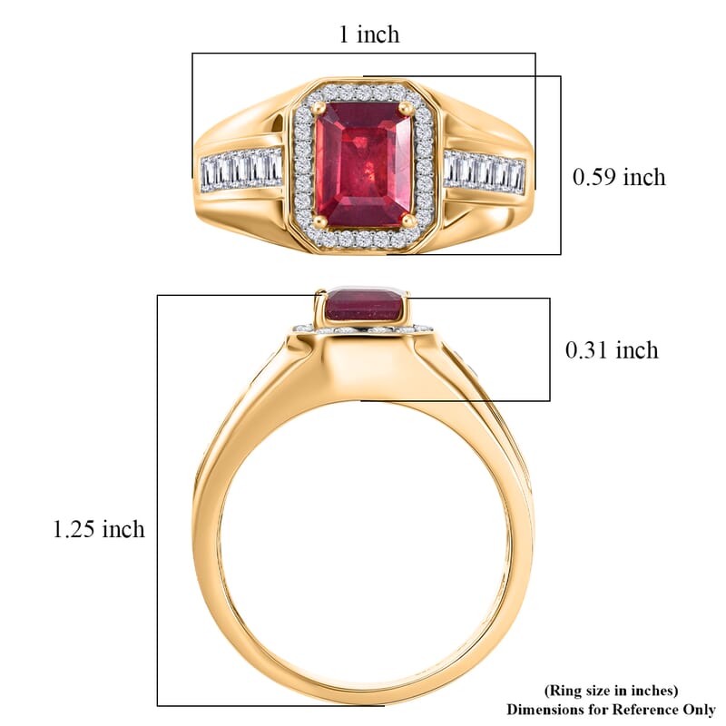 D'Joy Premium Niassa Ruby (FF) and Moissanite 4.40 ctw Men's Ring in 18K Vermeil Yellow Gold Over Sterling Silver (Size 12.0)