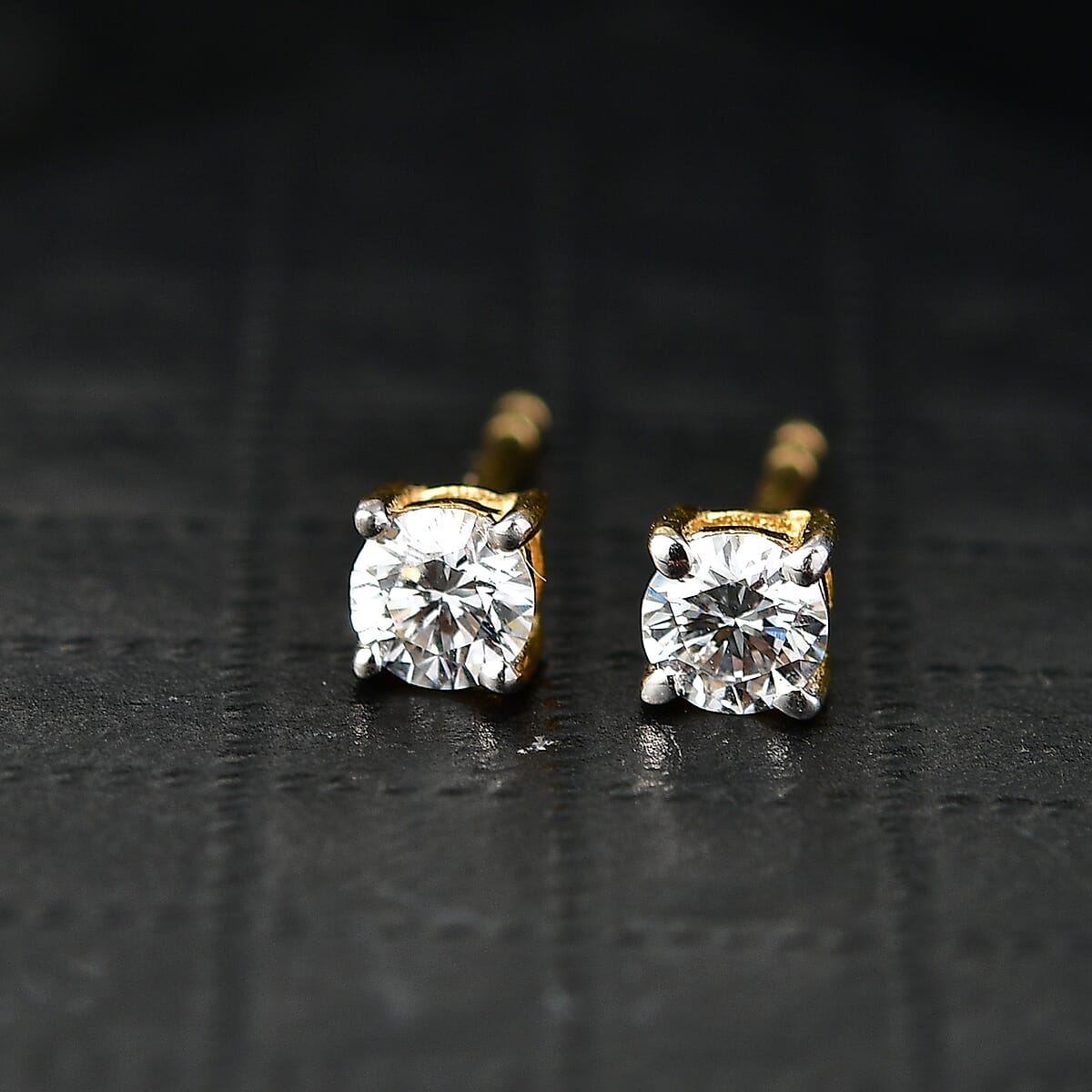 Luxuriant Lab Grown Diamond G-H SI 0.33 ctw Solitaire Stud Earrings in 18K Vermeil Yellow Gold Over Sterling Silver image number 1