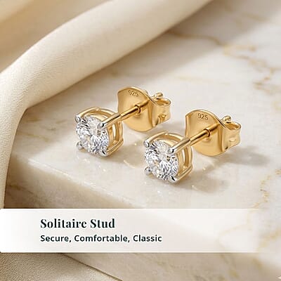 Luxuriant Lab Grown Diamond G-H SI 0.33 ctw Solitaire Stud Earrings in 18K Vermeil Yellow Gold Over Sterling Silver