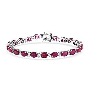 D'Joy Premium Niassa Ruby (FF) and Moissanite 20.70 ctw Red Reign Line Bracelet in Rhodium Over Sterling Silver (6.50 In)