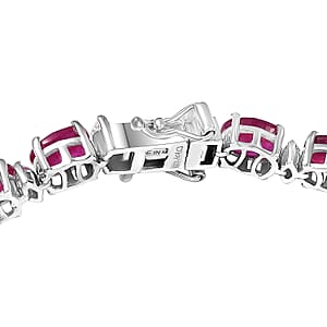 D'Joy Premium Niassa Ruby (FF) and Moissanite 20.70 ctw Red Reign Line Bracelet in Rhodium Over Sterling Silver (6.50 In)