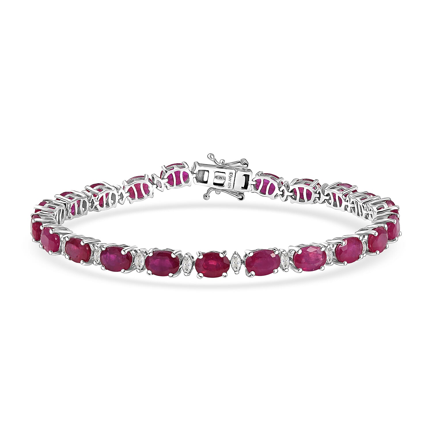 D'Joy Premium Niassa Ruby (FF), Moissanite Red Reign Line Bracelet in Rhodium Over Sterling Silver (7.25 In) 23.15 ctw