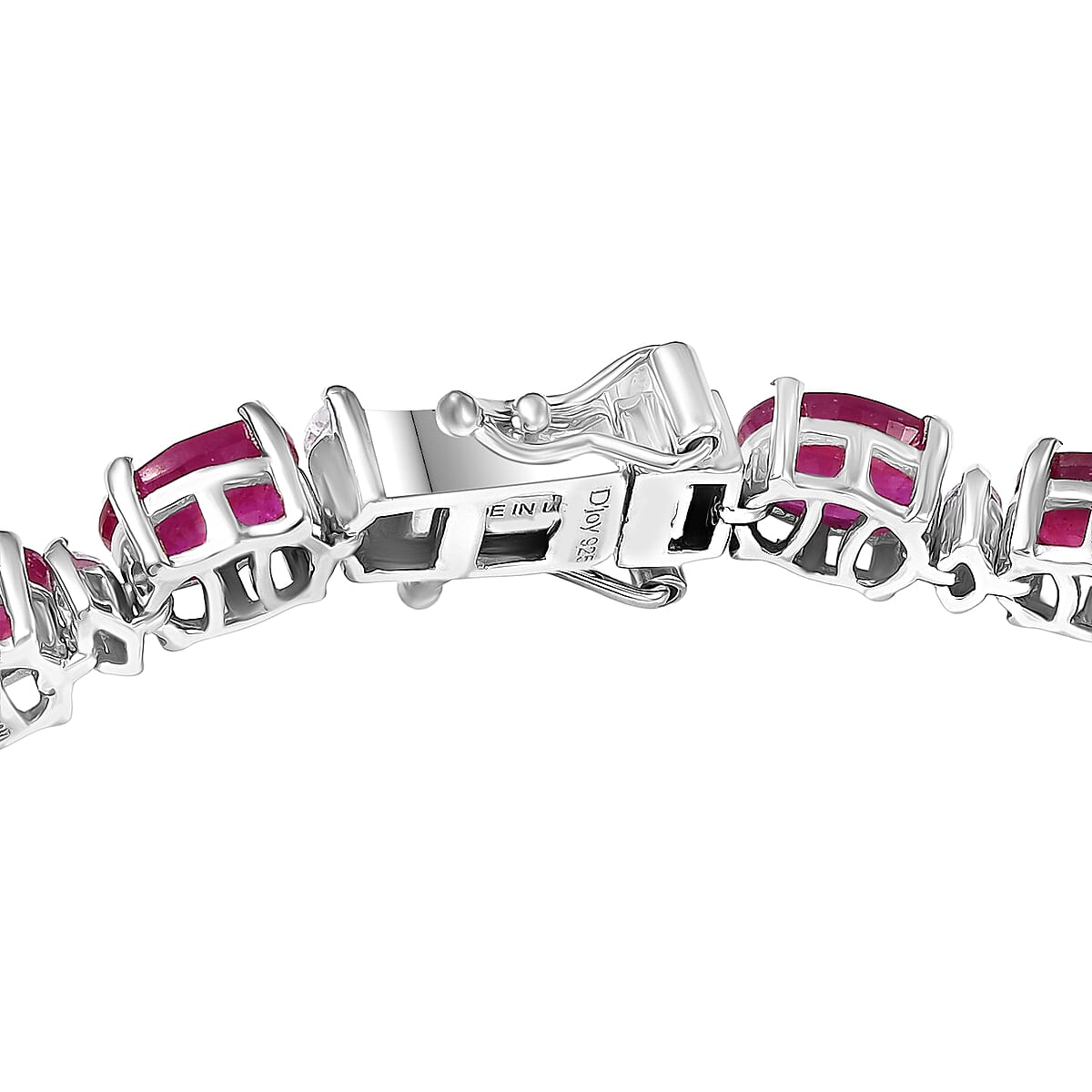 D'Joy Premium Niassa Ruby (FF) and Moissanite 27.00 ctw Red Reign Line Bracelet in Rhodium Over Sterling Silver (8.00 In) image number 3