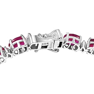 D'Joy Premium Niassa Ruby (FF) and Moissanite 27.00 ctw Red Reign Line Bracelet in Rhodium Over Sterling Silver (8.00 In)