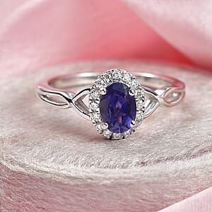 D'Joy Premium Catalina Iolite and Moissanite 0.85 ctw Infinity Ring in Rhodium Over Sterling Silver (Size 5.0)