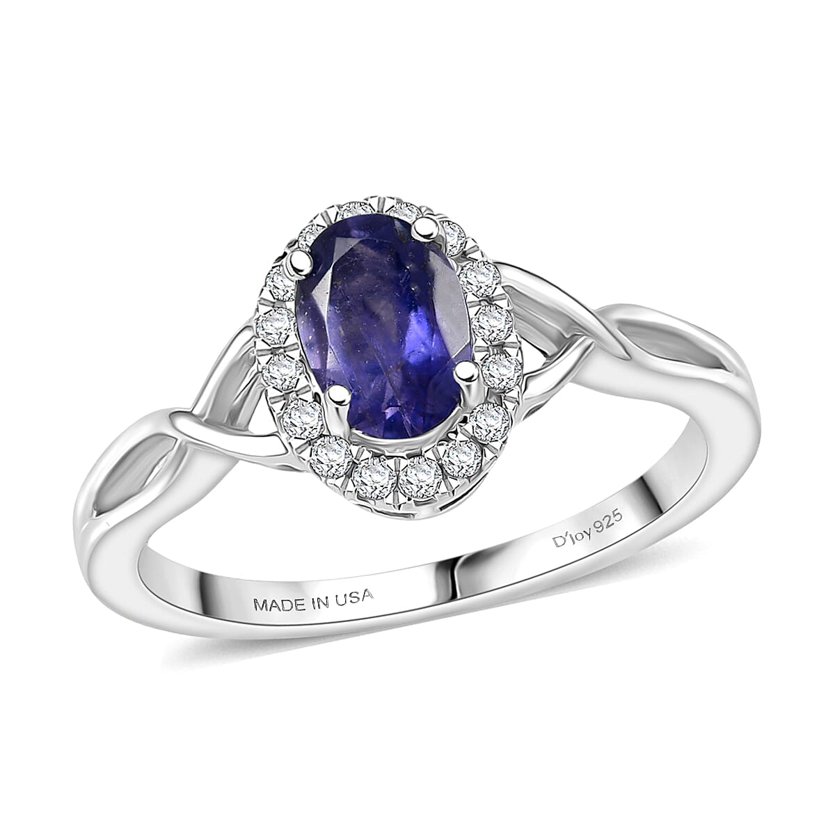 D'Joy Premium Catalina Iolite, Moissanite Ring in Rhodium Over Sterling Silver (Size 10.0) 0.85 ctw