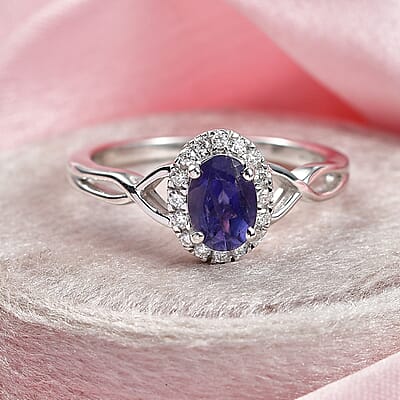 D'Joy Premium Catalina Iolite and Moissanite 0.85 ctw Infinity Ring in Rhodium Over Sterling Silver (Size 6.0)