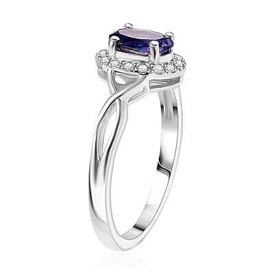 D'Joy Premium Catalina Iolite and Moissanite 0.85 ctw Infinity Ring in Rhodium Over Sterling Silver (Size 6.0)