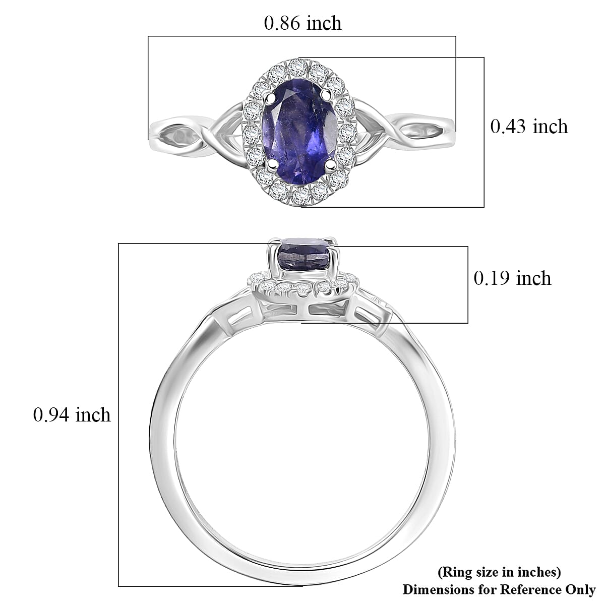 D'Joy Premium Catalina Iolite and Moissanite 0.85 ctw Infinity Ring in Rhodium Over Sterling Silver (Size 6.0)