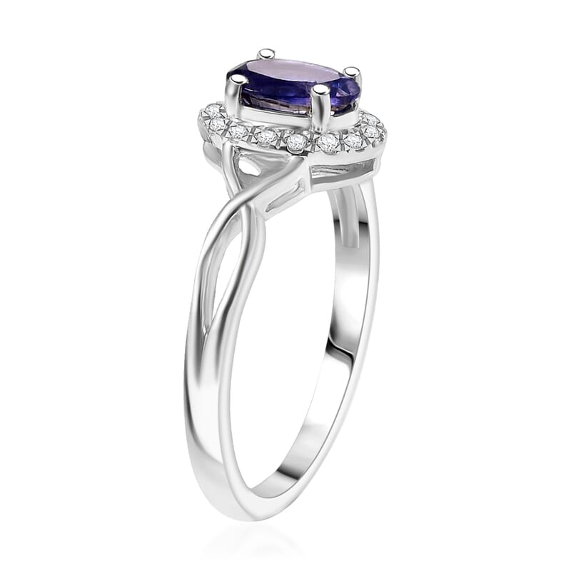 D'Joy Premium Catalina Iolite and Moissanite 0.85 ctw Infinity Ring in Rhodium Over Sterling Silver (Size 8.0)
