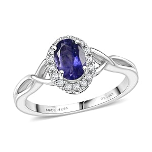 D'Joy Premium Catalina Iolite and Moissanite 0.85 ctw Infinity Ring in Rhodium Over Sterling Silver (Size 9.0)