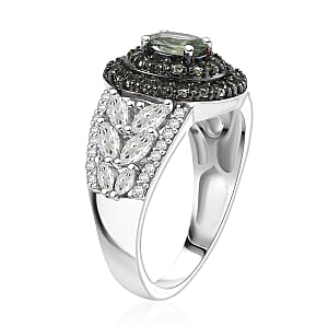 D'Joy Premium Green Sapphire and Moissanite 2.15 ctw Garden Halo Ring in Rhodium Over Sterling Silver (Size 7.0)