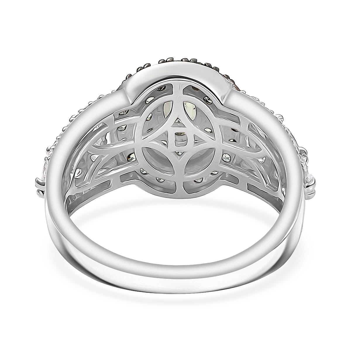 D'Joy Premium Green Sapphire and Moissanite 2.15 ctw Garden Halo Ring in Rhodium Over Sterling Silver (Size 7.0) image number 4
