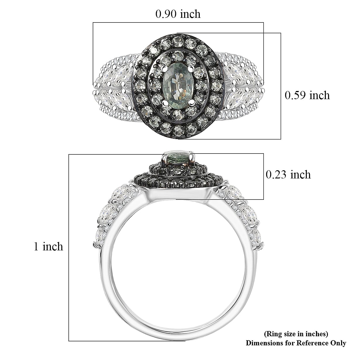 D'Joy Premium Green Sapphire and Moissanite 2.15 ctw Garden Halo Ring in Rhodium Over Sterling Silver (Size 7.0) image number 5