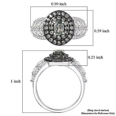 D'Joy Premium Milanoa Green Sapphire and Moissanite 2.15 ctw Garden Halo Ring in Rhodium Over Sterling Silver (Size 7.0)