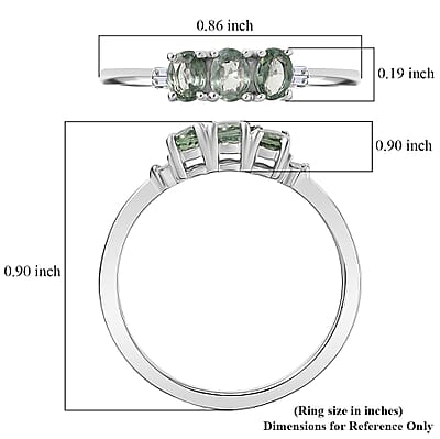 D'Joy Premium Milanoa Green Sapphire and Diamond 0.85 ctw Trinity Ring in Rhodium Over Sterling Silver (Size 10.0)