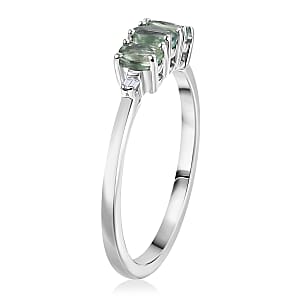 D'Joy Premium Green Sapphire and Diamond 0.75 ctw Trinity Ring in Rhodium Over Sterling Silver (Size 7.0)